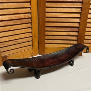 Curved Red-Brown Metal Decorative Tray with Scroll Legs